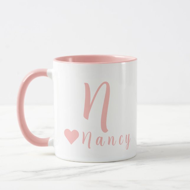 Caneca Monograma Personalizado Elegante e Nome a Rosa (Esquerda)