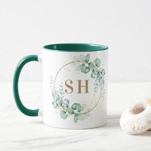 Caneca Monograma Personalizado em Dourado Botânico para C