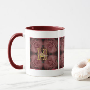 Caneca Monograma Personalizado Seu Nome Inicial Rosas Ant