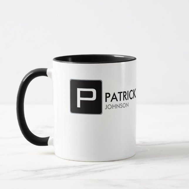 Caneca monograma preto em branco personalizado (Esquerda)