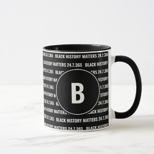 Caneca Monograma Preto Personalizado Mês de Histórico (Direita)