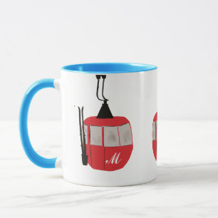 Caneca Monograma Retro Red Ski Gondola Lift Personalizado