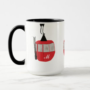 Caneca Monograma Retro Red Ski Gondola Lift Personalizado