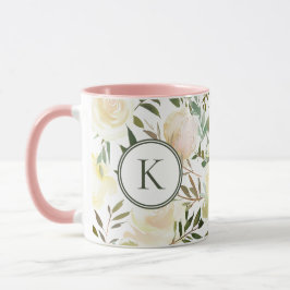 Caneca Monograma Românico Floral Vanilla White de Aquarel