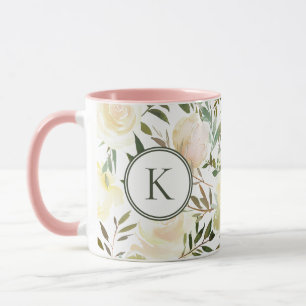 Caneca Monograma Romântico Floral Vanilla Branco