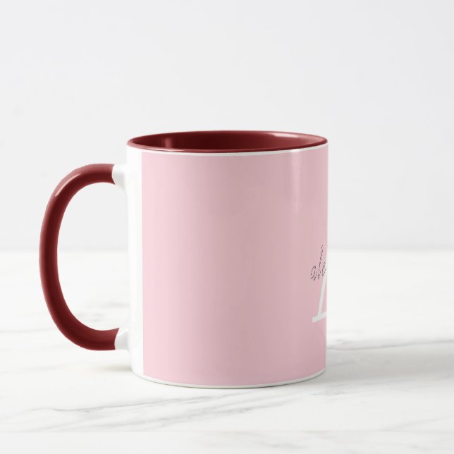 Caneca Monograma rosa e branco com seu nome café (Esquerda)