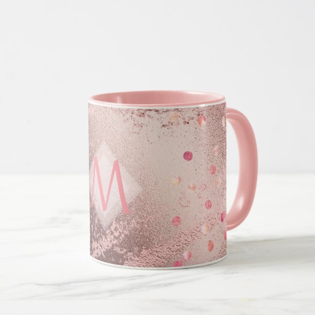 Caneca Monograma ROSEGOLD Folha Metálica Confetti (Frente Esquerda)