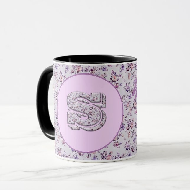 Caneca Monograma S das flores de luxo (Frente Esquerda)