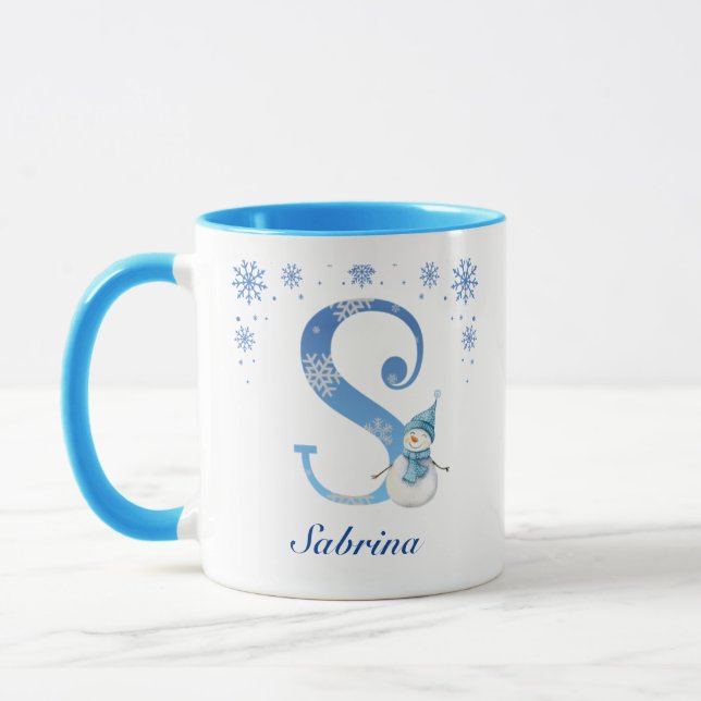 Caneca Monograma S de Flocos de Neve Personalizados (Esquerda)
