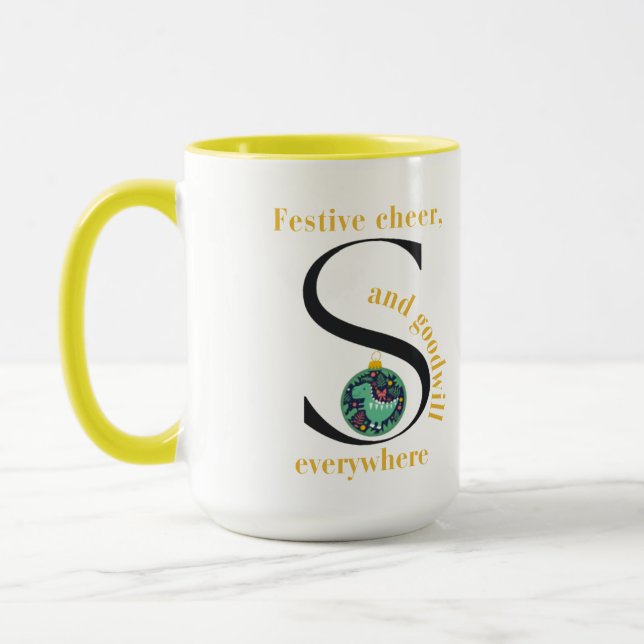 Caneca Monograma S Dinossauro Cheer Festivo e Goodwill (Esquerda)