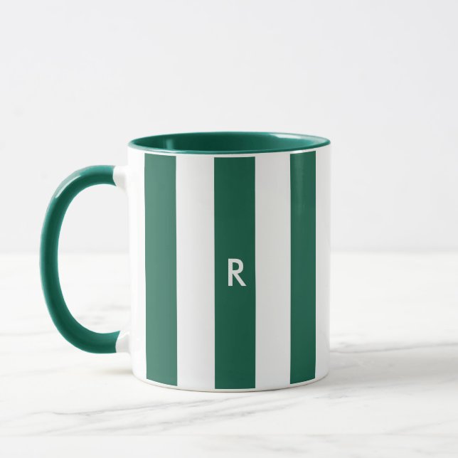 Caneca Monograma Simples de Banho Verde de Natal Inicial (Esquerda)