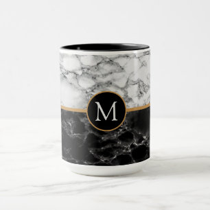 Caneca Monograma Sua Letra Mágica Preta Branco Marble Gif