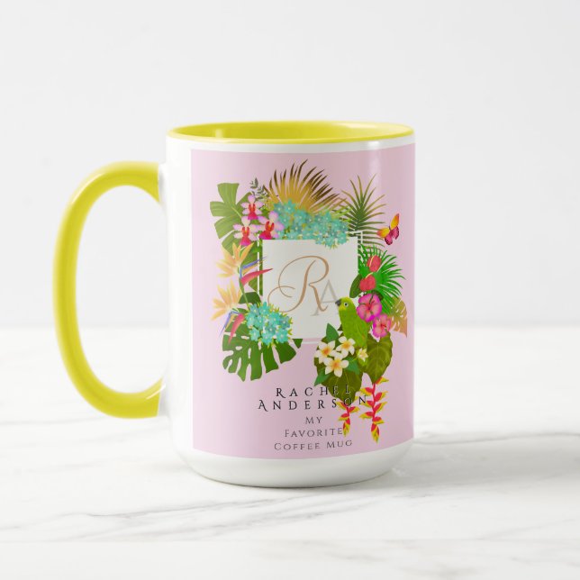 Caneca Monograma tropical de jardim rosa (Esquerda)