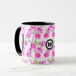 Caneca Monograma Único, Mug Inicial De Café (Presente Flo