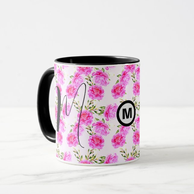 Caneca Monograma Único, Mug Inicial De Café (Presente Flo (Frente Esquerda)