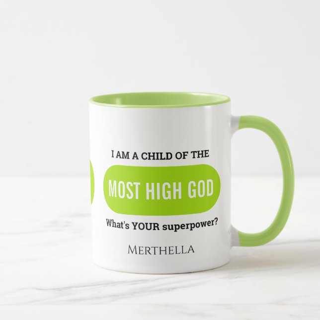 Caneca Monograma Verde de Superpotência Cristã Personaliz (Direita)