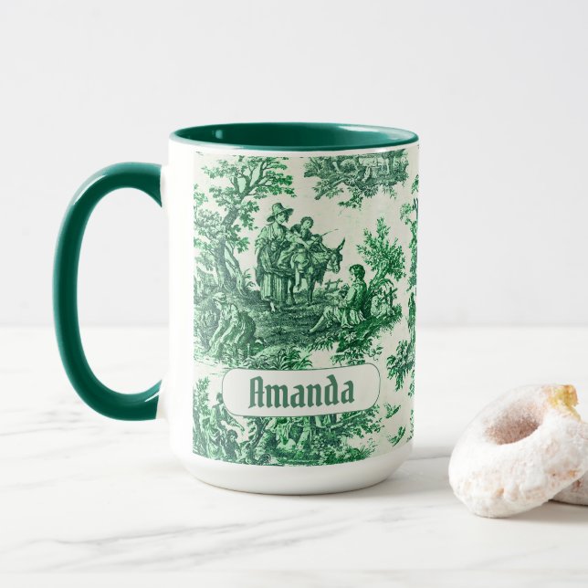 Caneca Monograma verde-floral de galhardetes (Com Donut)