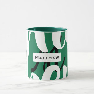 Caneca Monograma, verde, preto e branco