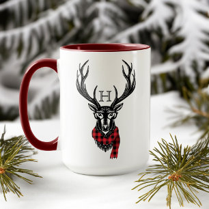 Caneca Monograma   vermelho acolhedor & morno dos cervos