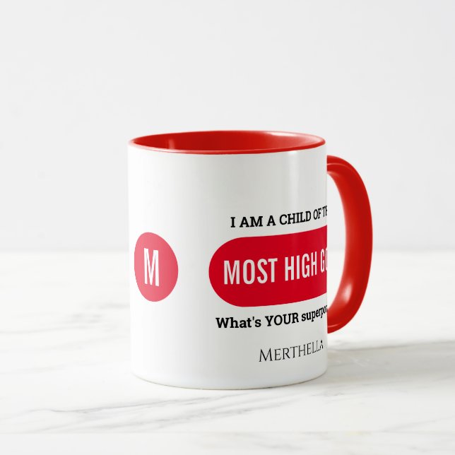 Caneca Monograma Vermelho de Superpotência Cristã Persona (Frente Esquerda)