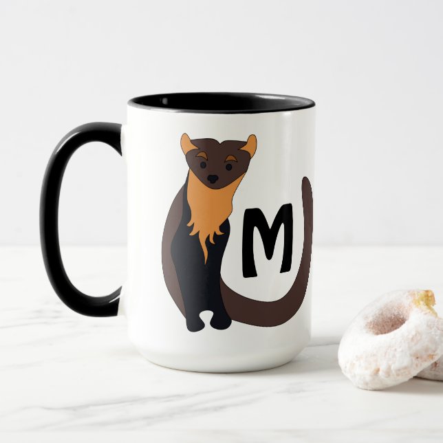 Caneca Monograma Whimsical European Pine Marten (Com Donut)