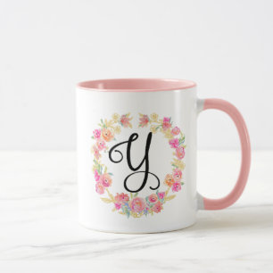 Caneca Monograma (Y), cor-de-rosa, coroa