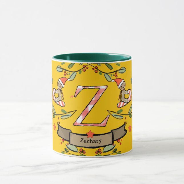 Caneca Monograma "Z" de Natal Retro Bastante (Centro)