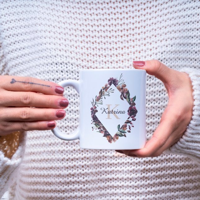 Caneca Monogramada com Florais de Aquarela (Criador carregado)