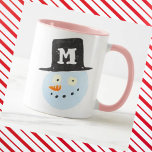 Caneca Monogrammed cute watercolor snowman face smiling<br><div class="desc">Monogrammed cute watercolor snowman face smiling mug for Christmas gift.</div>