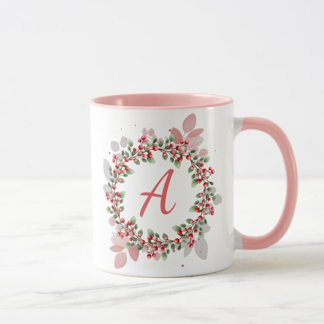Caneca Monogramo Christmas Berry Wreath (Direita)