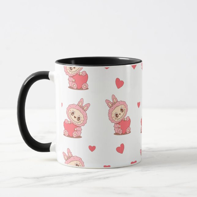Caneca Monstro Bonito, Rosa, com Carneiro - Kawaii Lov (Esquerda)