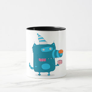Caneca Monstro de Desenho Animado Azul Divertido com Chap
