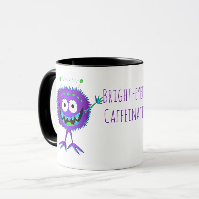 Caneca Monstro de Desenho Animado Roxo Sorridente (Frente Esquerda)