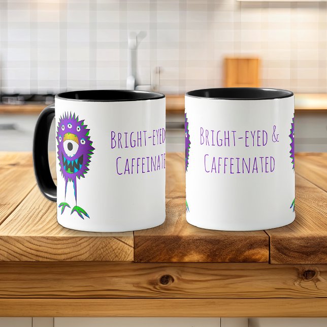 Caneca Monstro de Desenho Animado Roxo Sorridente com 1 O (Take a look at this cool monster mug! Customizable text!)