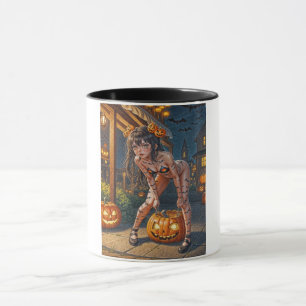 Caneca Monstro do Dia das Bruxas Jack-o-Lantern & Garota 