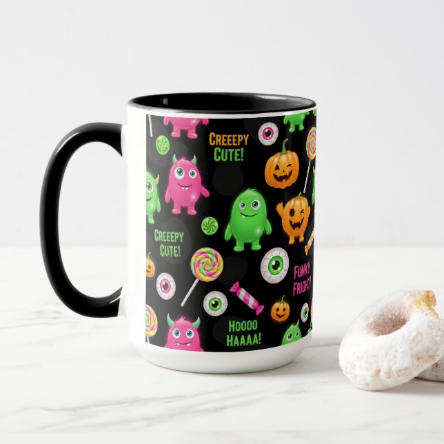 Caneca Monstros "Cachorros" e Diversão do Halloween (Com Donut)