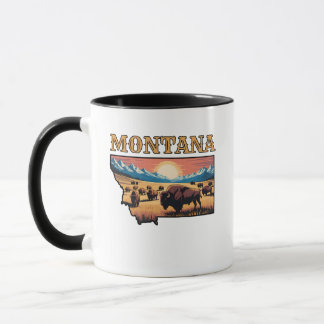 Caneca Montana State Outline Tattoo Bison & Mountains