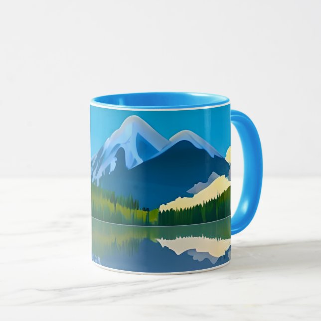 Caneca Montanhas Cobiertas de Neve Refletidas em um Lago (Frente Esquerda)