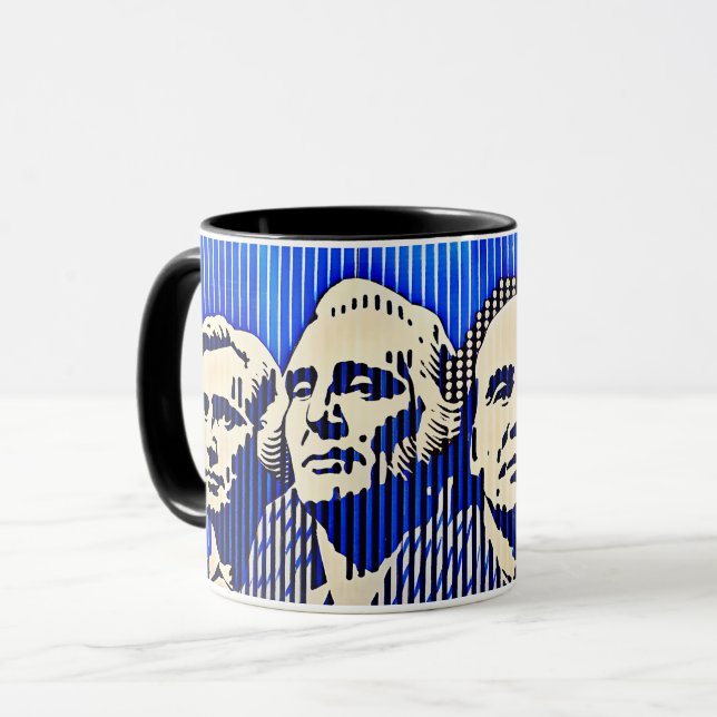 Caneca Monte Rushmore no estilo de ilusão óptica BAUHAUS (Frente Esquerda)