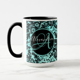 Caneca Moody Black Floral no Turquoise Monogramo