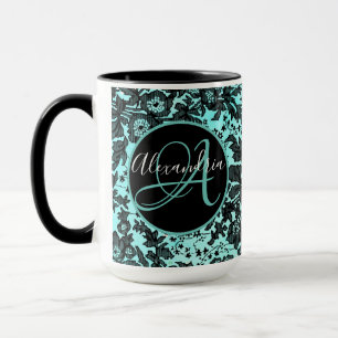 Caneca Moody Black Floral no Turquoise Monogramo