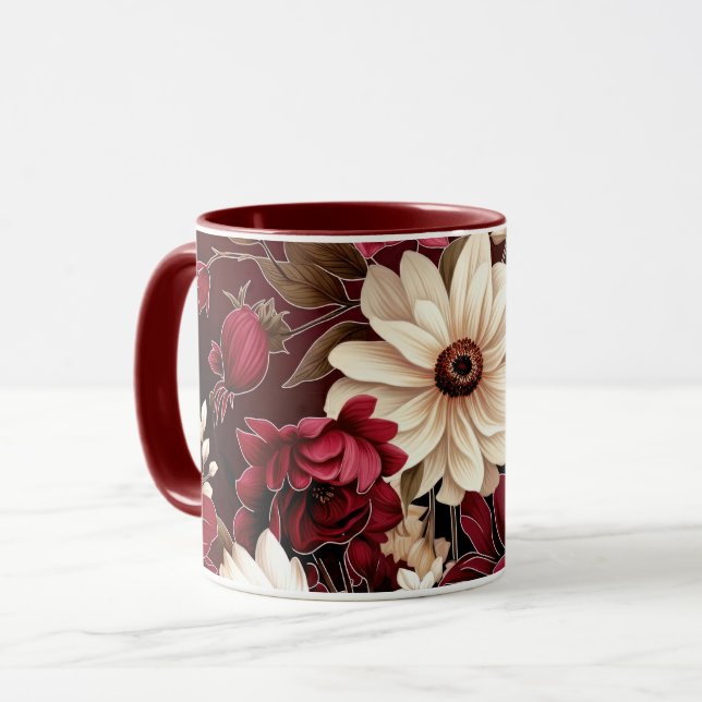 Caneca Moody Burgundy e Cream Florals (Frente Esquerda)