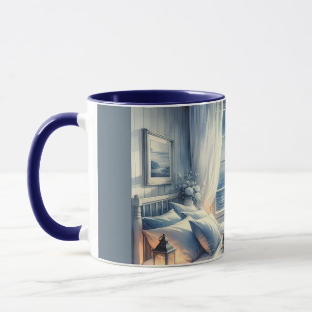 Caneca Moonlit Coastal Bedroom with Sleeping Cat (Esquerda)