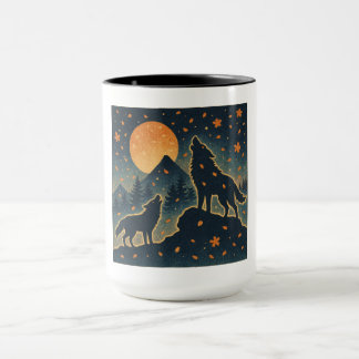 Caneca Moonlit Wolves & Mount Fuji – Japanese Night Art