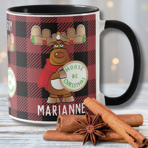 Caneca Moose Cartoon Be Feliz Funny Xadrez Personalizada