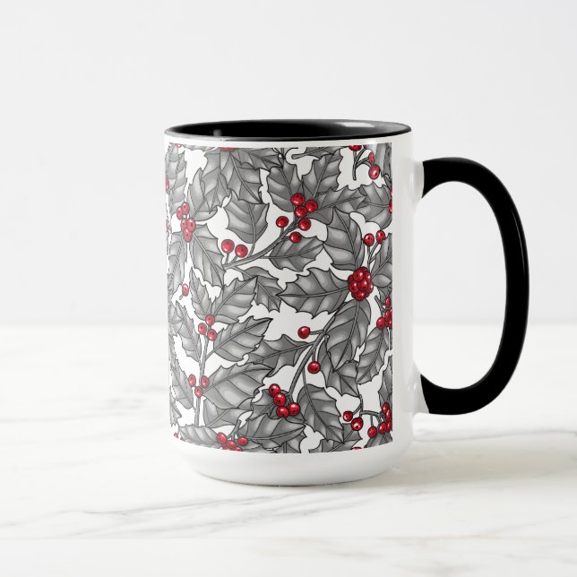 Caneca Morango Holly, folhas de cinza em branco (Direita)