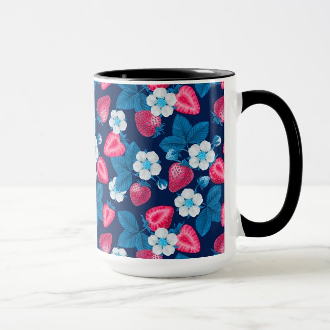 Caneca Morangos cor-de-rosa em azul (Direita)