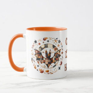 Caneca Morcego de Halloween em retalhos em cores de outon