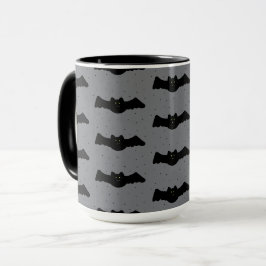 Caneca Morcegos de Halloween Cinza e Preto