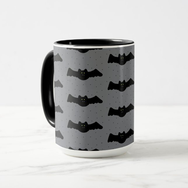 Caneca Morcegos de Halloween Cinza e Preto (Frente Esquerda)